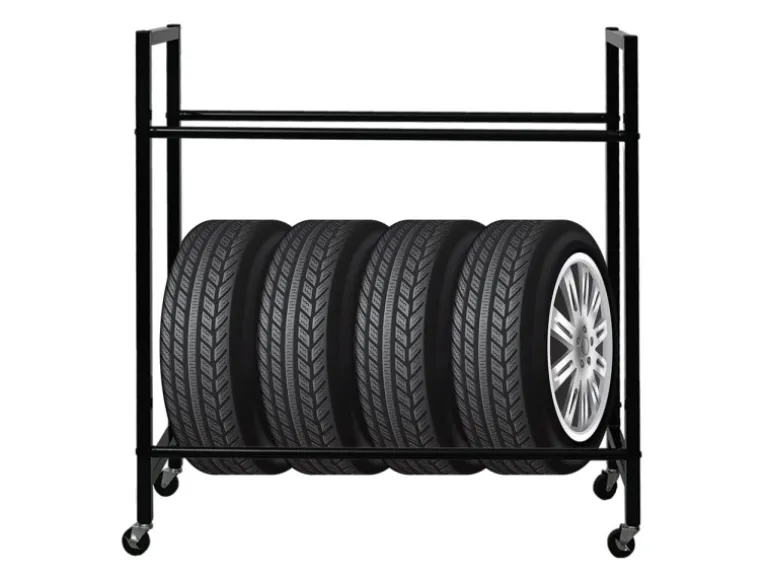 PROREGAL Reifenregal CARERRA Auf Rollen HxBxT 115 x 111 x 40 cm Bis Zu 8 Reifen Auf 2 Ebenen Schwarz