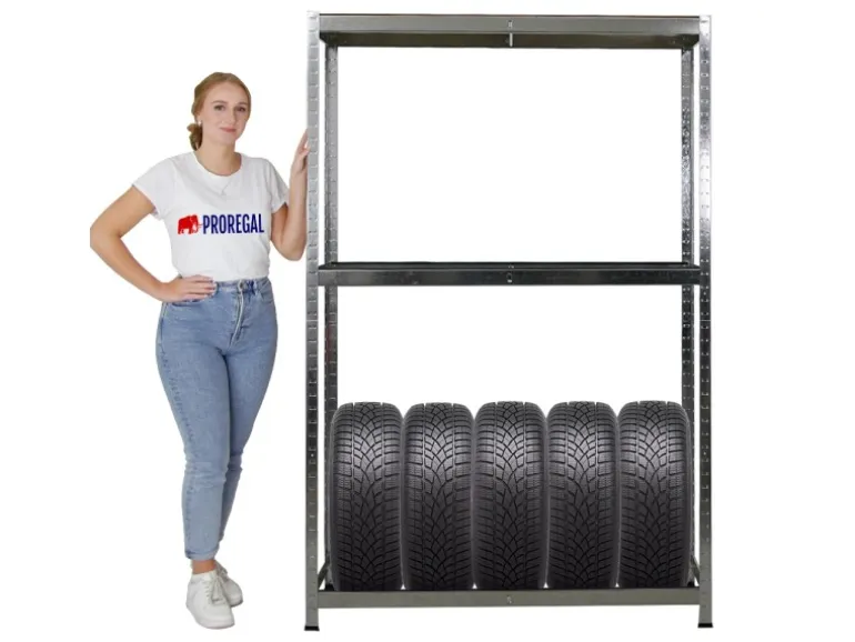 PROREGAL Reifenregal RAGNAR HxBxT 180 x 120 x 40cm Bis Zu 8 Reifen Auf 2 Ebenen + Ablage 265kg Fachlast Verzinkt