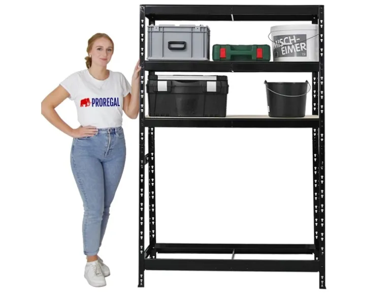 PROREGAL Reifenregal Tiger HxBxT 180 x 120 x 40 cm Bis Zu 6 Reifen Auf 1 Ebene + 3 Ablagen Schwarz