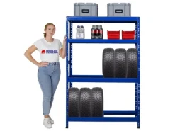 PROREGAL Reifenregal Tiger HxBxT 180 x 120 x 40 cm Bis Zu 12 Reifen auf 2 Ebene Und 2 Ablagen Blau