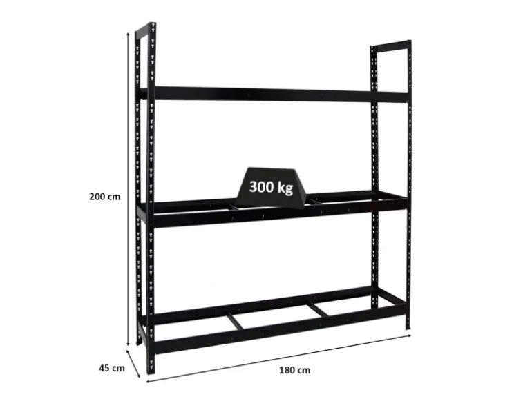 PROREGAL Reifenregal Tiger XL HxBxT 200 x 180 x 45 cm bis zu 21 Reifen auf 3 Ebenen Schwarz