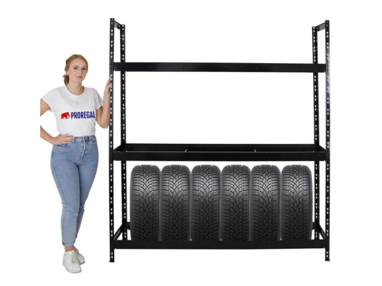 PROREGAL Reifenregal Tiger XL HxBxT 200 x 180 x 45 cm bis zu 21 Reifen auf 3 Ebenen Schwarz