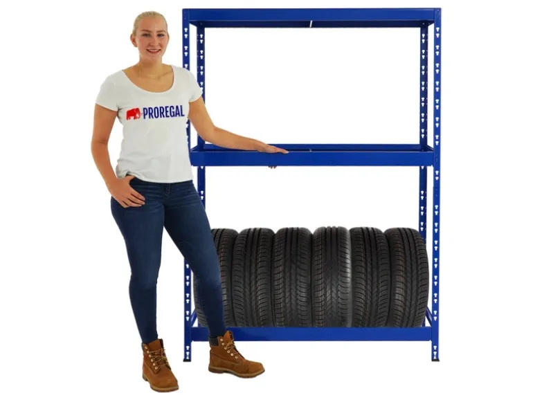 PROREGAL Reifenregal Tiger mit Fachboden HxBxT 180 x 130 x 50 cm bis zu 12 Reifen auf 2 Ebenen Blau