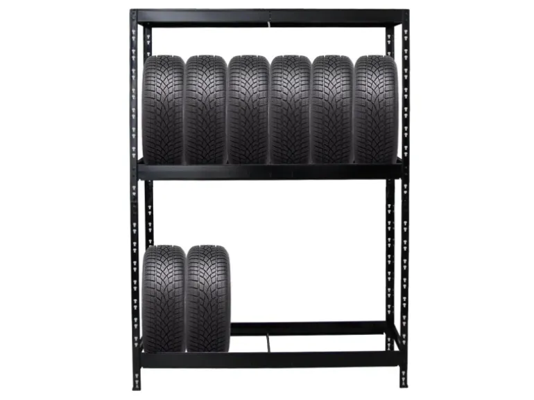PROREGAL Reifenregal Tiger mit Fachboden HxBxT 180 x 130 x 50 cm bis zu 12 Reifen auf 2 Ebenen Schwarz
