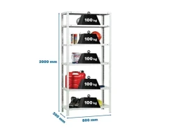 PROREGAL Schraubregal Panda Tall HxBxT 200 x 80 x 30 cm 6 Fachböden Fachlast 100 kg Weiß