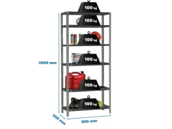 PROREGAL Schraubregal Panda Tall HxBxT 200 x 80 x 50 cm 6 Fachböden Fachlast 100 kg Anthrazit