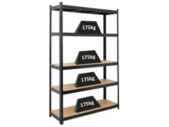 PROREGAL Schwerlastregal Ragnar für Gesamtlast 875 kg HxBxT 180 x 120 x 40 cm Schwarz Kellerregal Steckregal Garagenregal Lagerregal