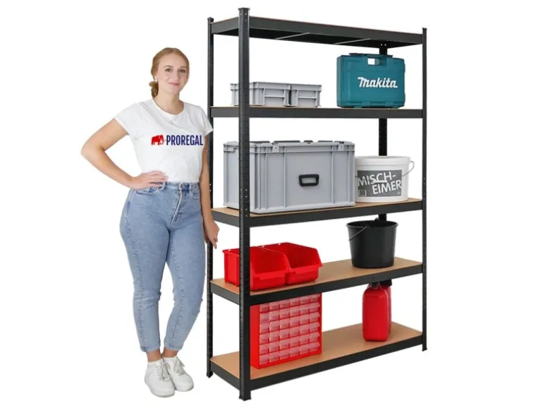 PROREGAL Schwerlastregal Ragnar für Gesamtlast 875 kg HxBxT 180 x 120 x 40 cm Schwarz Kellerregal Steckregal Garagenregal Lagerregal