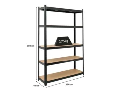 PROREGAL Schwerlastregal Ragnar für Gesamtlast 875 kg HxBxT 180 x 120 x 40 cm Schwarz Kellerregal Steckregal Garagenregal Lagerregal