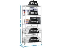 PROREGAL Schwerlastregal Muli HxBxT 180 x 80 x 30 cm 5 Fachböden Fachlast 150 kg Verzinkt