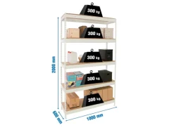 PROREGAL Schwerlastregal Wood Yeti Light Five HxBxT 200 x 100 x 60 cm Fachlast 300 kg Weiß