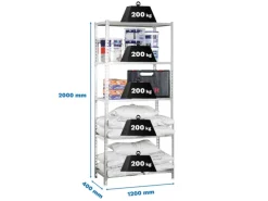 PROREGAL Schwerlastregal Big Muli HxBxT 200 x 120 x 40 cm 5 Fachböden Fachlast 200 kg Weiß