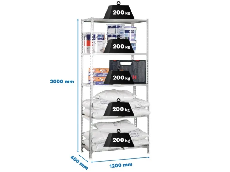 PROREGAL Schwerlastregal Big Muli HxBxT 200 x 120 x 40 cm 5 Fachböden Fachlast 200 kg Weiß