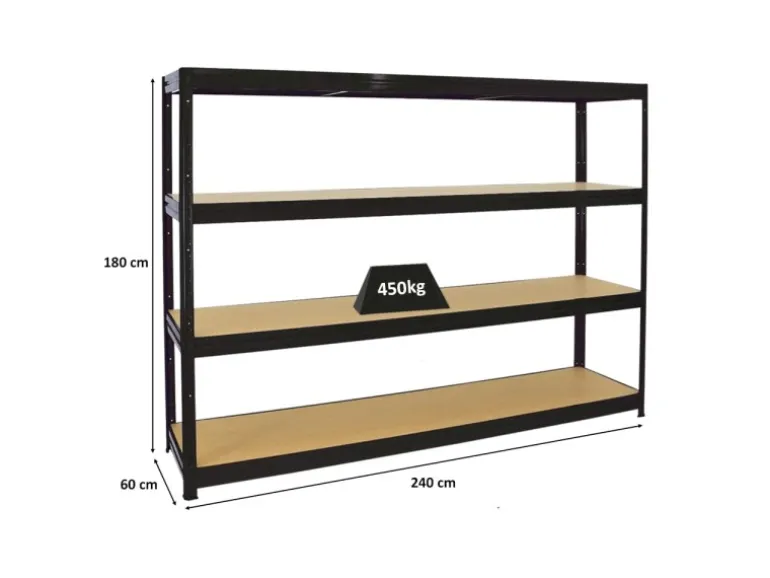 PROREGAL Schwerlastregal Dino 180x240x60 cm Fachlast 450kg Schwarz