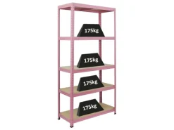 PROREGAL Schwerlastregal PINK LADY HxBxT 180x90x40cm Fachlast 175kg 5 Ebenen Pink Kellerregal Steckregal Garagenregal Lagerregal