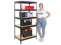 PROREGAL Schwerlastregal Rivet HxBxT 180 x 90 x 60 cm Fachlast 250 kg Innovatives Stecksystem Schwarz