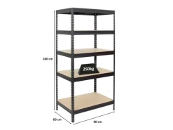 PROREGAL Schwerlastregal Rivet HxBxT 180 x 90 x 60 cm Fachlast 250 kg Innovatives Stecksystem Schwarz