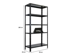 PROREGAL Schwerlastregal Ares HxBxT 180x90x40cm 5 Stahlplatten-Ebenen Fachlast 125 kg Schwarz