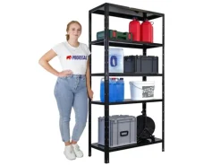 PROREGAL Schwerlastregal Ares HxBxT 180x90x40cm 5 Stahlplatten-Ebenen Fachlast 125 kg Schwarz