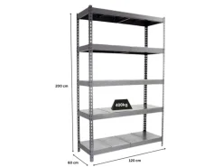 PROREGAL Schwerlastregal Metal Yeti Five HxBxT 200 x 120 x 60 cm Fachlast 400 kg Grau