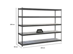 PROREGAL Schwerlastregal Metal Beast Five HxBxT 200 x 150 x 90 cm Fachlast 600 kg Anthrazit