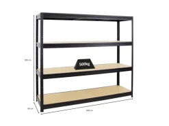 PROREGAL Schwerlastregal Dino HxBxT 180 x 200 x 60 cm Fachlast 500 kg Schwarz