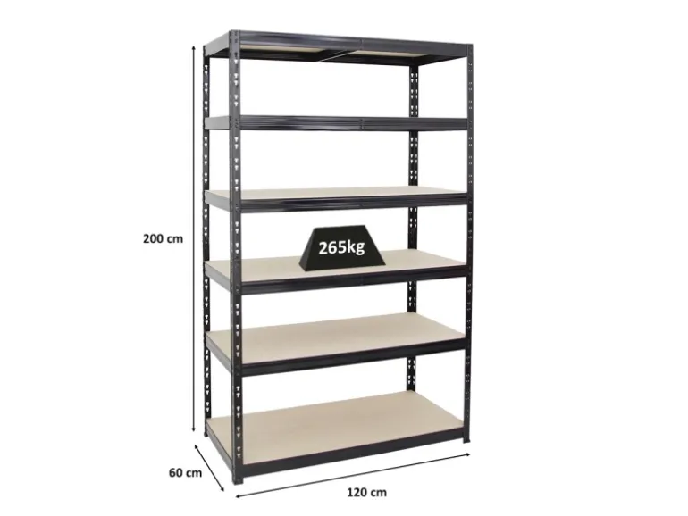 PROREGAL Schwerlastregal Giant Tiger HxBxT 200 x 120 x 60 cm Fachlast 265 kg 6-Ebenen Schwarz