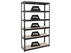 PROREGAL Schwerlastregal Giant Tiger HxBxT 200 x 120 x 40 cm Fachlast 265 kg 6-Ebenen Schwarz