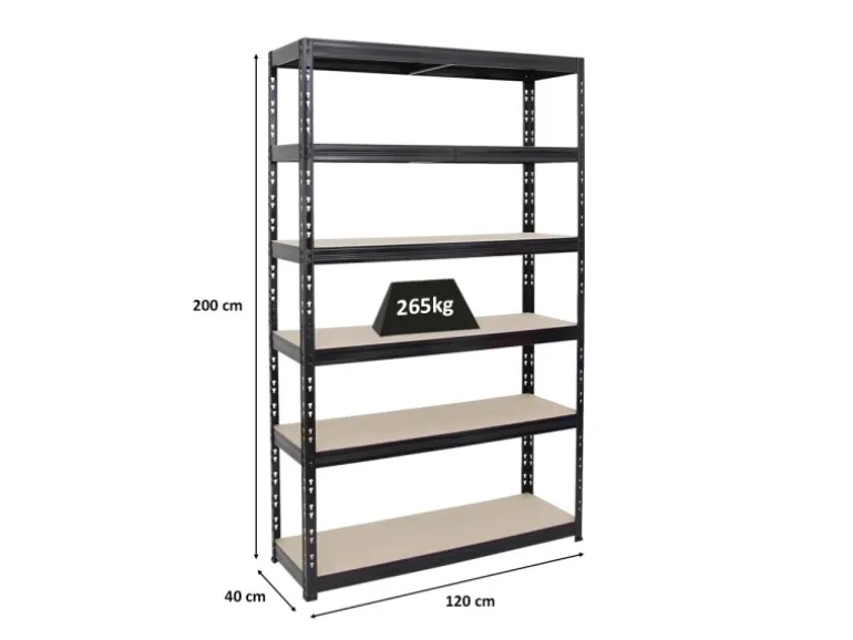 PROREGAL Schwerlastregal Giant Tiger HxBxT 200 x 120 x 40 cm Fachlast 265 kg 6-Ebenen Schwarz