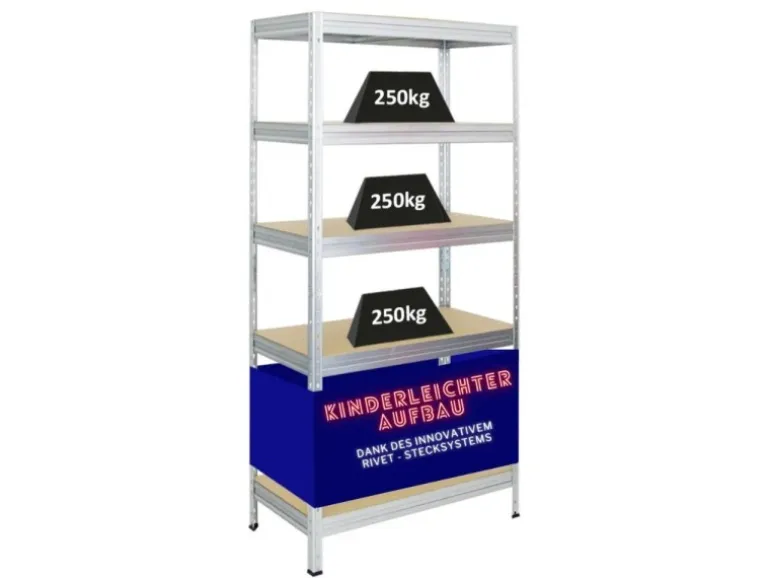 PROREGAL Schwerlastregal Rivet HxBxT 180 x 90 x 45 cm Fachlast 250 kg Innovatives Stecksystem Verzinkt