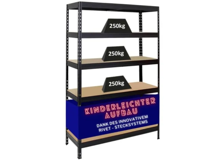 PROREGAL Schwerlastregal Rivet HxBxT 180 x 120 x 45 cm Fachlast 250 kg Innovatives Stecksystem Schwarz