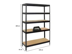 PROREGAL Schwerlastregal Rivet HxBxT 180 x 120 x 45 cm Fachlast 250 kg Innovatives Stecksystem Schwarz