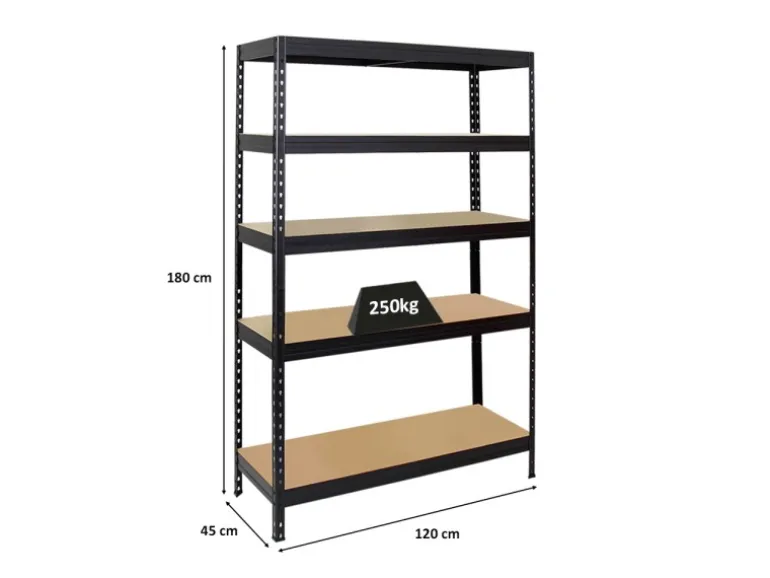 PROREGAL Schwerlastregal Rivet HxBxT 180 x 120 x 45 cm Fachlast 250 kg Innovatives Stecksystem Schwarz