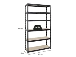 PROREGAL Schwerlastregal Giant Tiger XL HxBxT 220 x 120 x 40 cm Fachlast 265 kg 6-Ebenen Schwarz