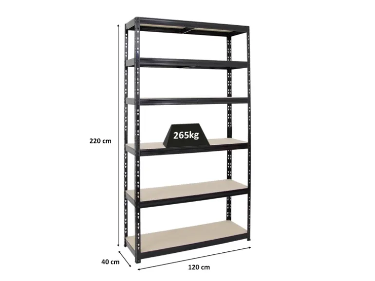 PROREGAL Schwerlastregal Giant Tiger XL HxBxT 220 x 120 x 40 cm Fachlast 265 kg 6-Ebenen Schwarz