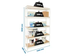 PROREGAL Schwerlastregal Wood Yeti Light Five HxBxT 200 x 120 x 60 cm Fachlast 300 kg Weiß