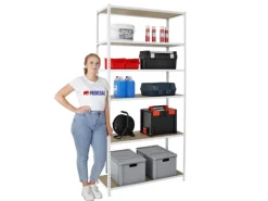 PROREGAL Schwerlastregal Giant Muli HxBxT 250 x 90 x 30 cm 6 Fachböden Fachlast 150 kg Weiß