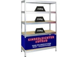 PROREGAL Schwerlastregal Rivet HxBxT 180 x 120 x 45 cm Fachlast 250 kg Innovatives Stecksystem Verzinkt