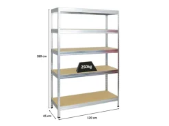 PROREGAL Schwerlastregal Rivet HxBxT 180 x 120 x 45 cm Fachlast 250 kg Innovatives Stecksystem Verzinkt