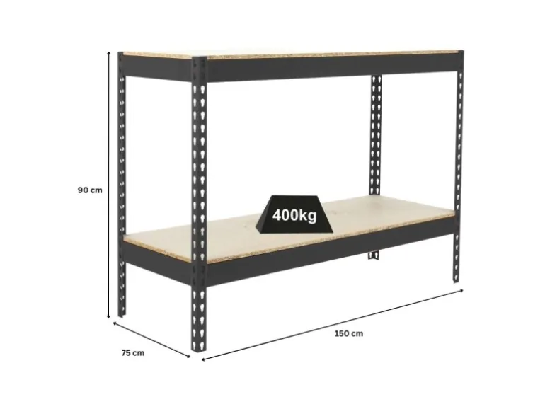 PROREGAL Schwerlastregal Mini Wood Yeti Two HxBxT 90 x 150 x 75 cm Fachlast 400 kg Anthrazit