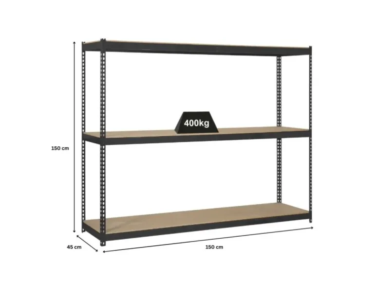 PROREGAL Schwerlastregal Mid Wood Yeti Three HxBxT 150 x 150 x 45 cm Fachlast 400 kg Anthrazit