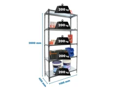 PROREGAL Schwerlastregal Big Metal Shark HxBxT 200 x 110 x 40 cm Fachlast 200 kg Anthrazit-Verzinkt