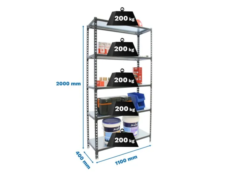PROREGAL Schwerlastregal Big Metal Shark HxBxT 200 x 110 x 40 cm Fachlast 200 kg Anthrazit-Verzinkt