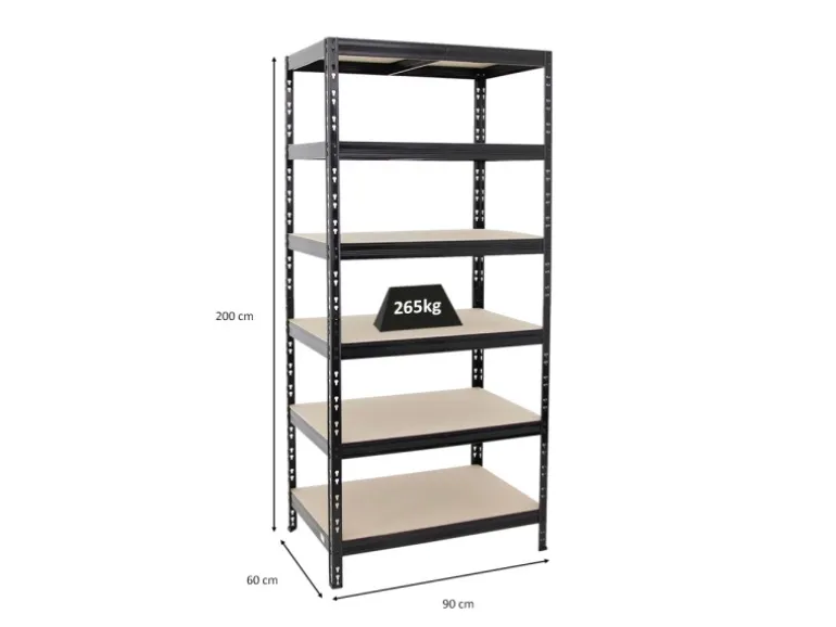 PROREGAL Schwerlastregal Giant Tiger HxBxT 200 x 90 x 60 cm Fachlast 265 kg 6-Ebenen Schwarz
