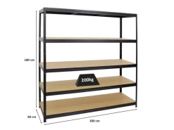 PROREGAL Schwerlastregal Giant Elephant HxBxT 180 x 180 x 60 cm Fachlast 200 kg Schwarz