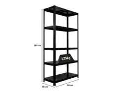 PROREGAL Schwerlastregal Ragnar HxBxT 180x90x40cm 5 Stahlplatten-Ebenen Fachlast 125 kg Schwarz
