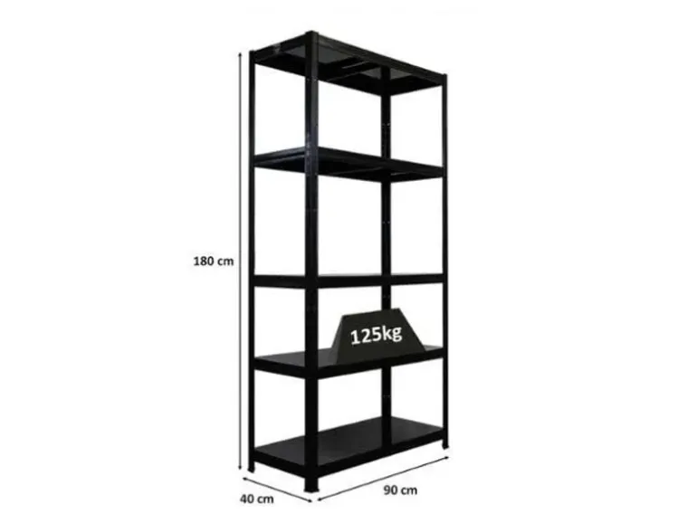 PROREGAL Schwerlastregal Ragnar HxBxT 180x90x40cm 5 Stahlplatten-Ebenen Fachlast 125 kg Schwarz
