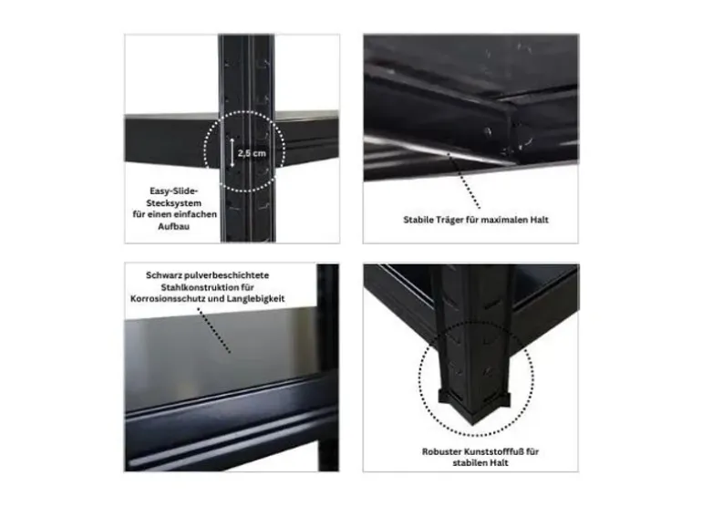 PROREGAL Schwerlastregal Ragnar HxBxT 180x90x40cm 5 Stahlplatten-Ebenen Fachlast 125 kg Schwarz
