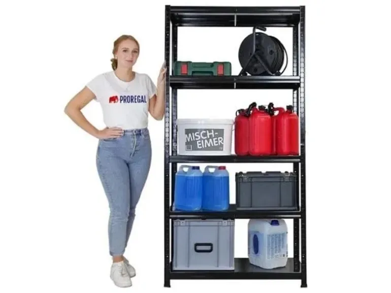 PROREGAL Schwerlastregal Ragnar HxBxT 180x90x40cm 5 Stahlplatten-Ebenen Fachlast 125 kg Schwarz