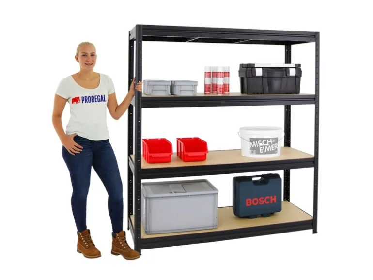 PROREGAL Schwerlastregal Dino HxBxT 180 x 160 x 60 cm Fachlast 600 kg Schwarz